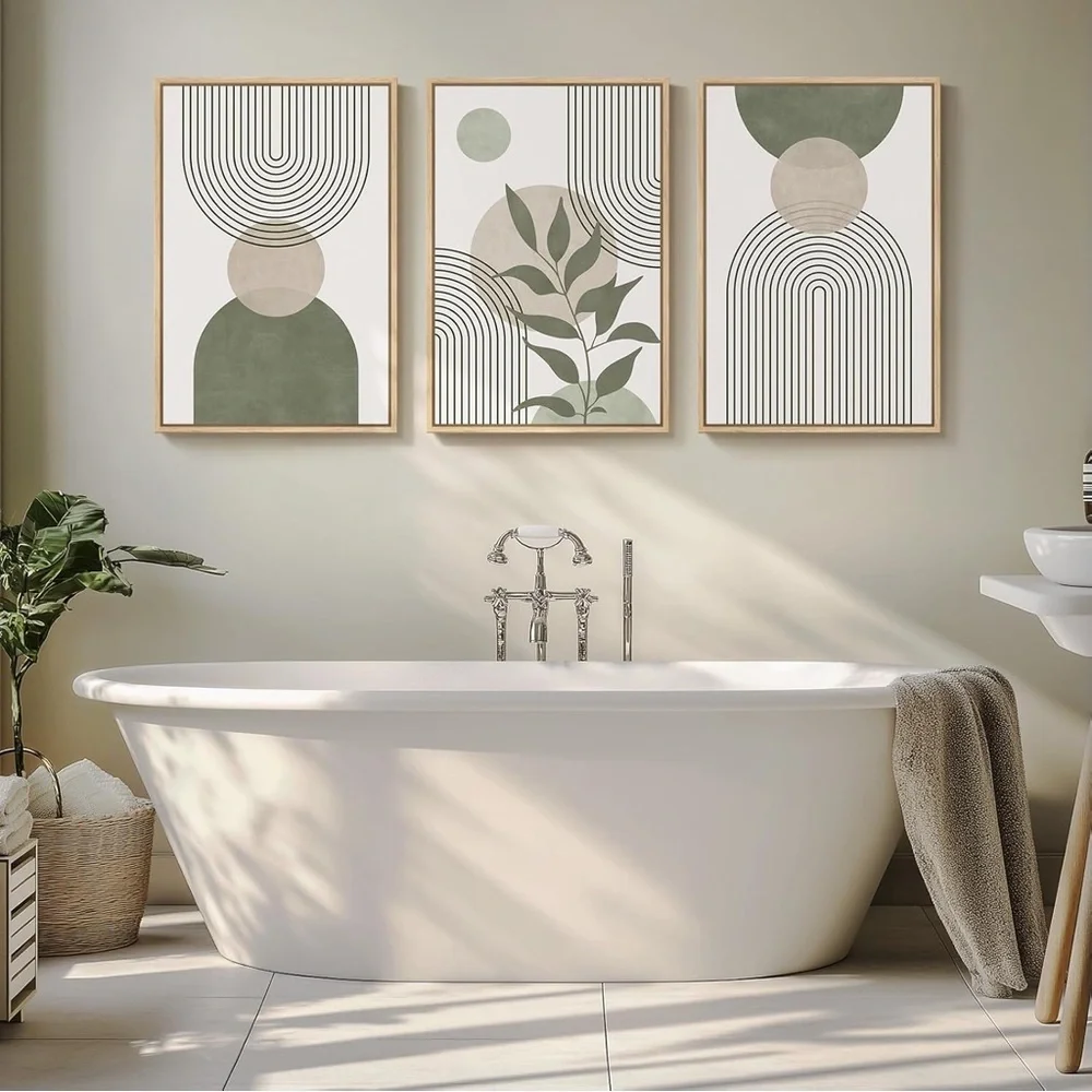 Framed Sage Green Boho Wall Art Set 3‎ Minimalist Canvas Prints 16x24 Brand New